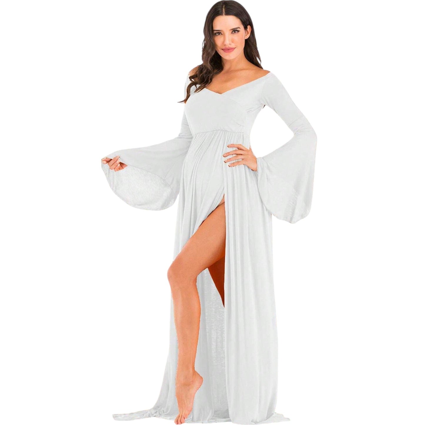 SHE fehér ejtett vállú maxi ruha