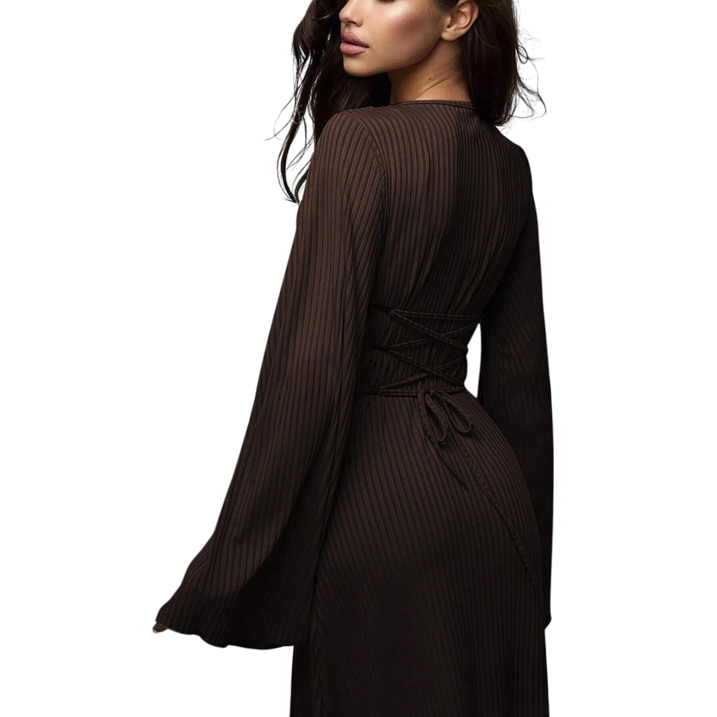 SHE barna négyzet nyakú maxi ruha