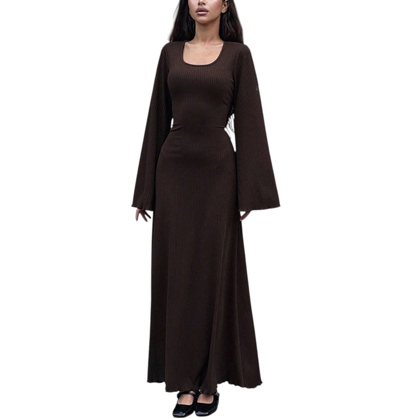 SHE barna négyzet nyakú maxi ruha