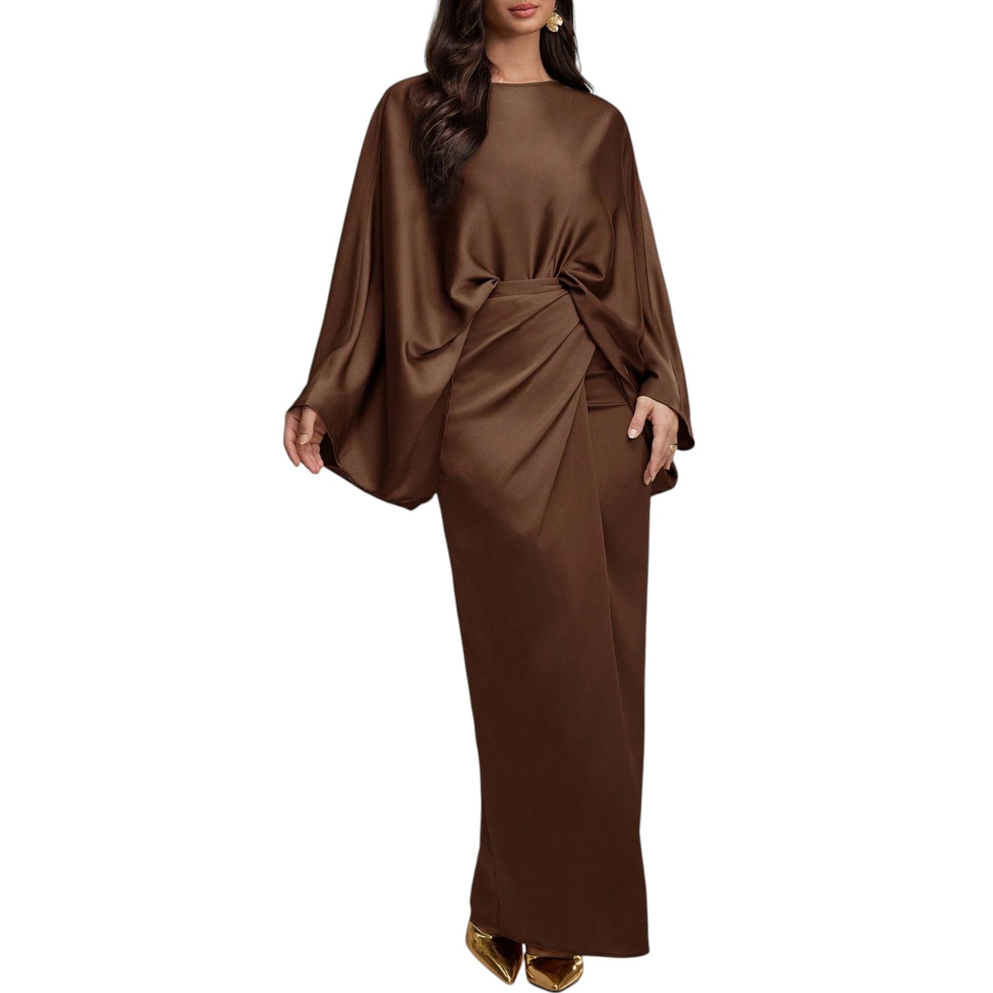 SHE barna szatén ruha