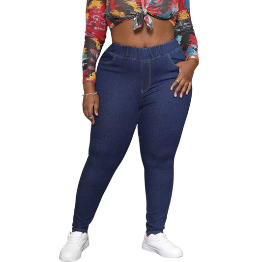 SHE sötétkék slim fit farmer nadrág