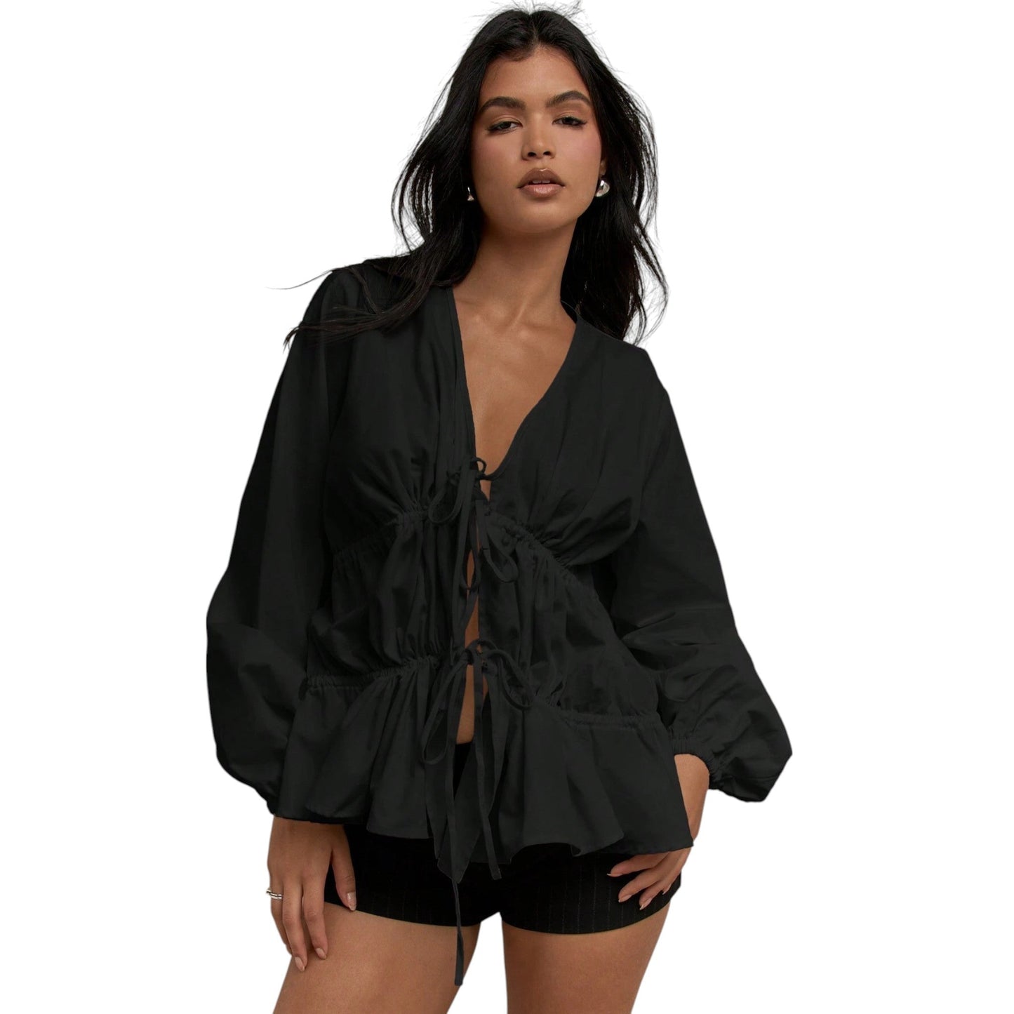 MISSGUIDED fekete V-nyakú blúz