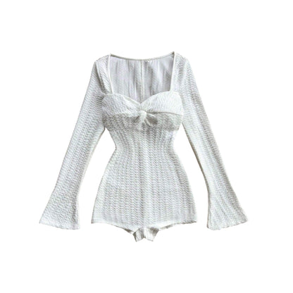 SHE fehér mintás hosszú ujjú playsuit