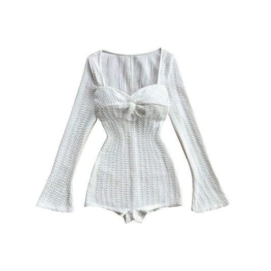 SHE fehér mintás hosszú ujjú playsuit