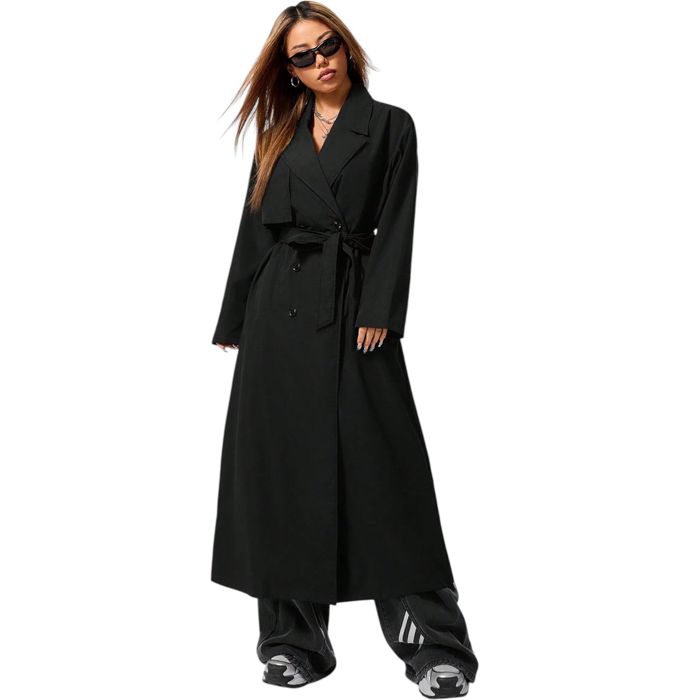 SHE fekete hosszú ballonkabát