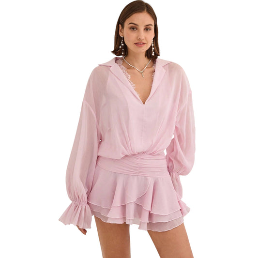 SHE rózsaszín fodros mini ruha