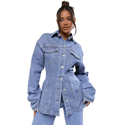 MISSGUIDED kék hosszú slim fit farmer dzseki