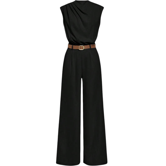 SHE fekete ujjatlan széles szárú jumpsuit