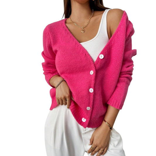 SHE élénk rózsaszín kötött kardigán