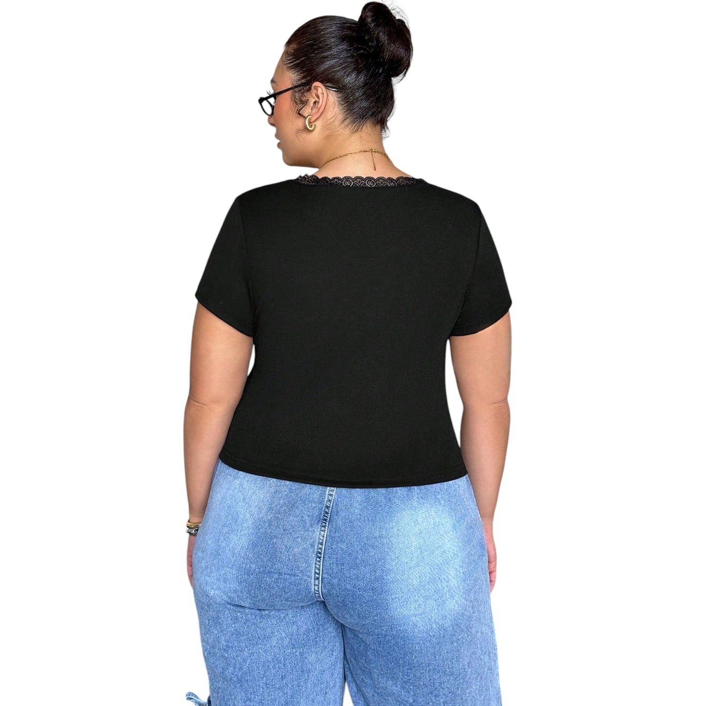 SHE fekete bordás crop top