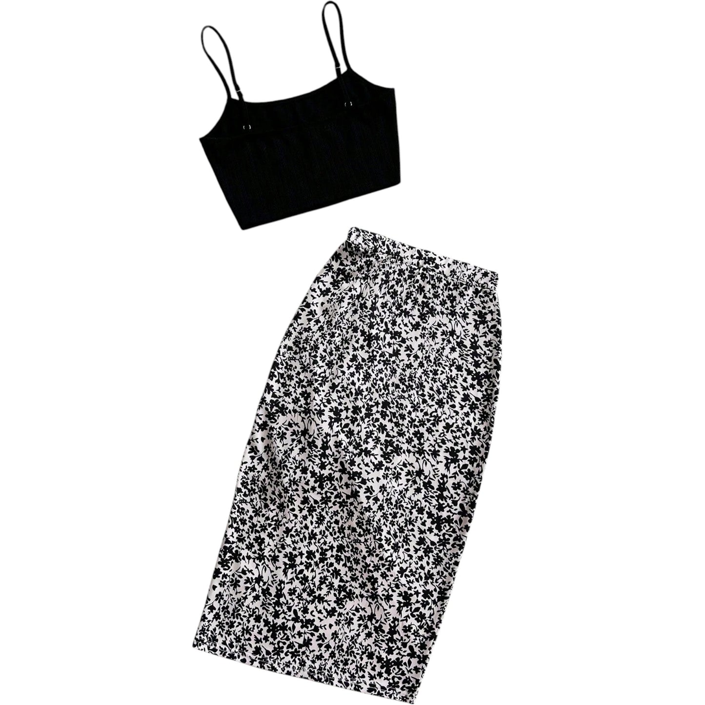 SHE fekete-szürke virágmintás kétrészes szett