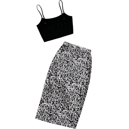 SHE fekete-szürke virágmintás kétrészes szett