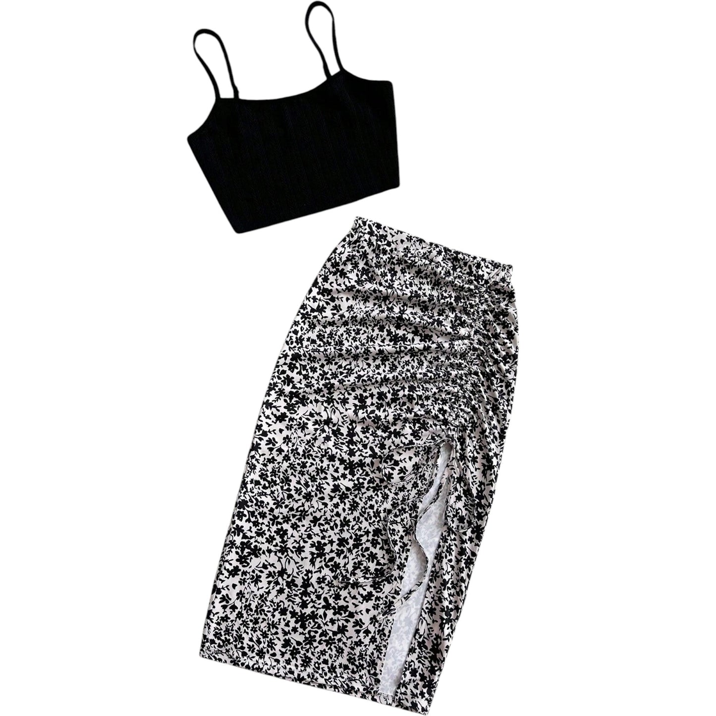 SHE fekete-szürke virágmintás kétrészes szett