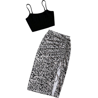 SHE fekete-szürke virágmintás kétrészes szett