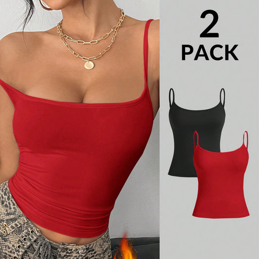 SHE piros és fekete 2 darabos spagettipántos top szett