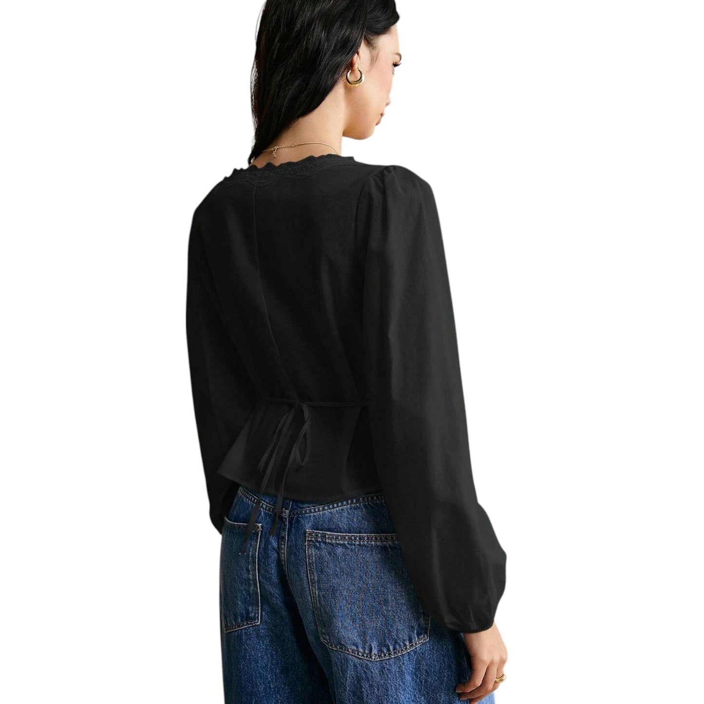 SHE fekete V-nyakú blúz