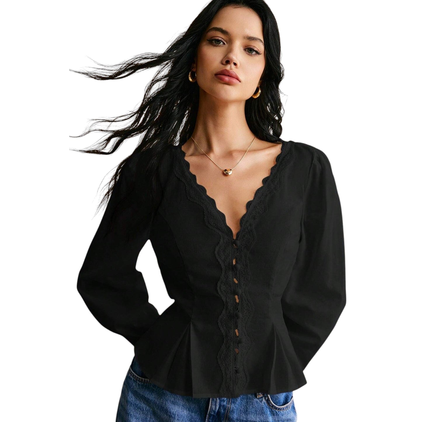 SHE fekete V-nyakú blúz