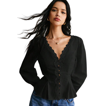 SHE fekete V-nyakú blúz