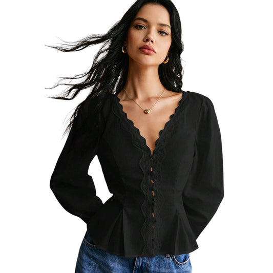 SHE fekete V-nyakú blúz