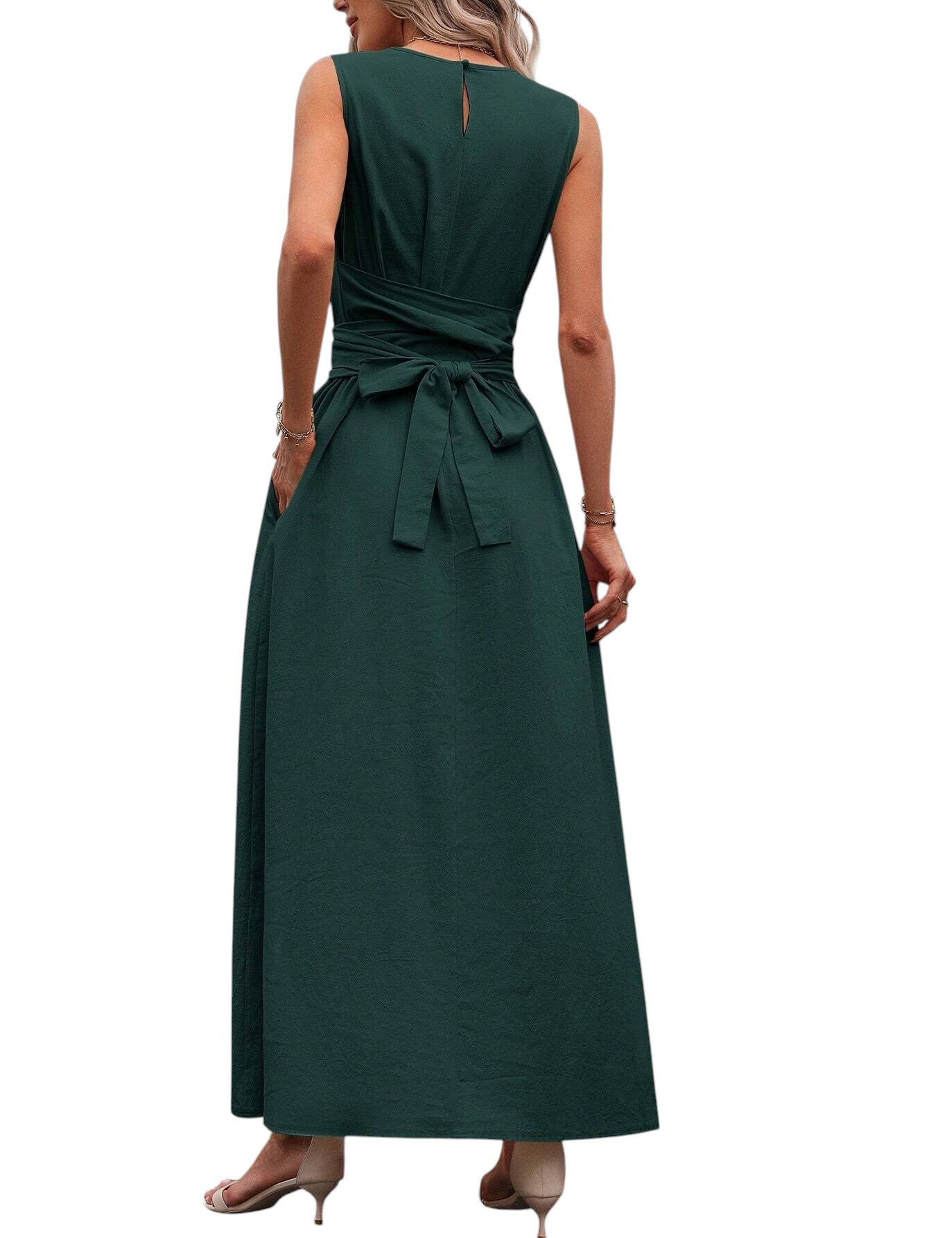 SHE sötétzöld öves, ujjatlan jumpsuit