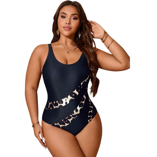 SHE fekete leopárd mintás fürdőruha