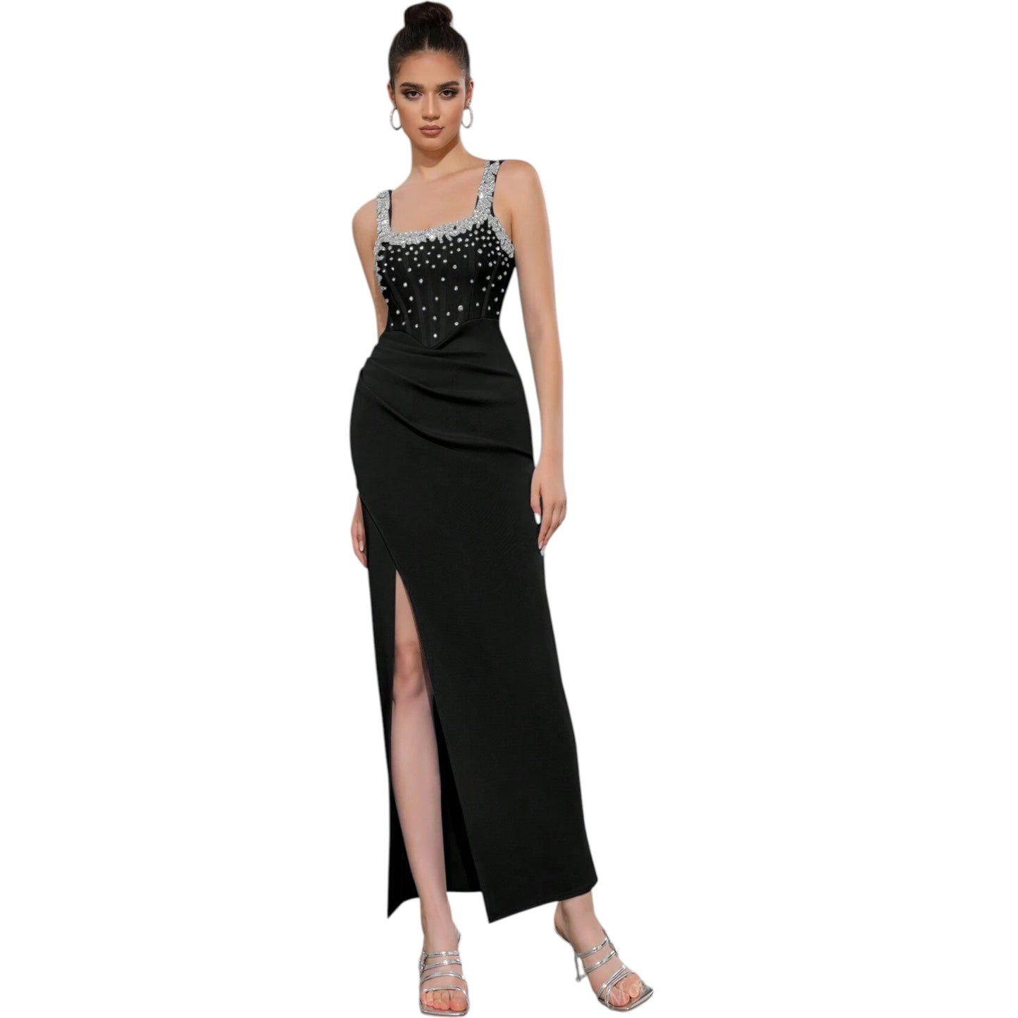 SHE fekete strasszos maxi ruha