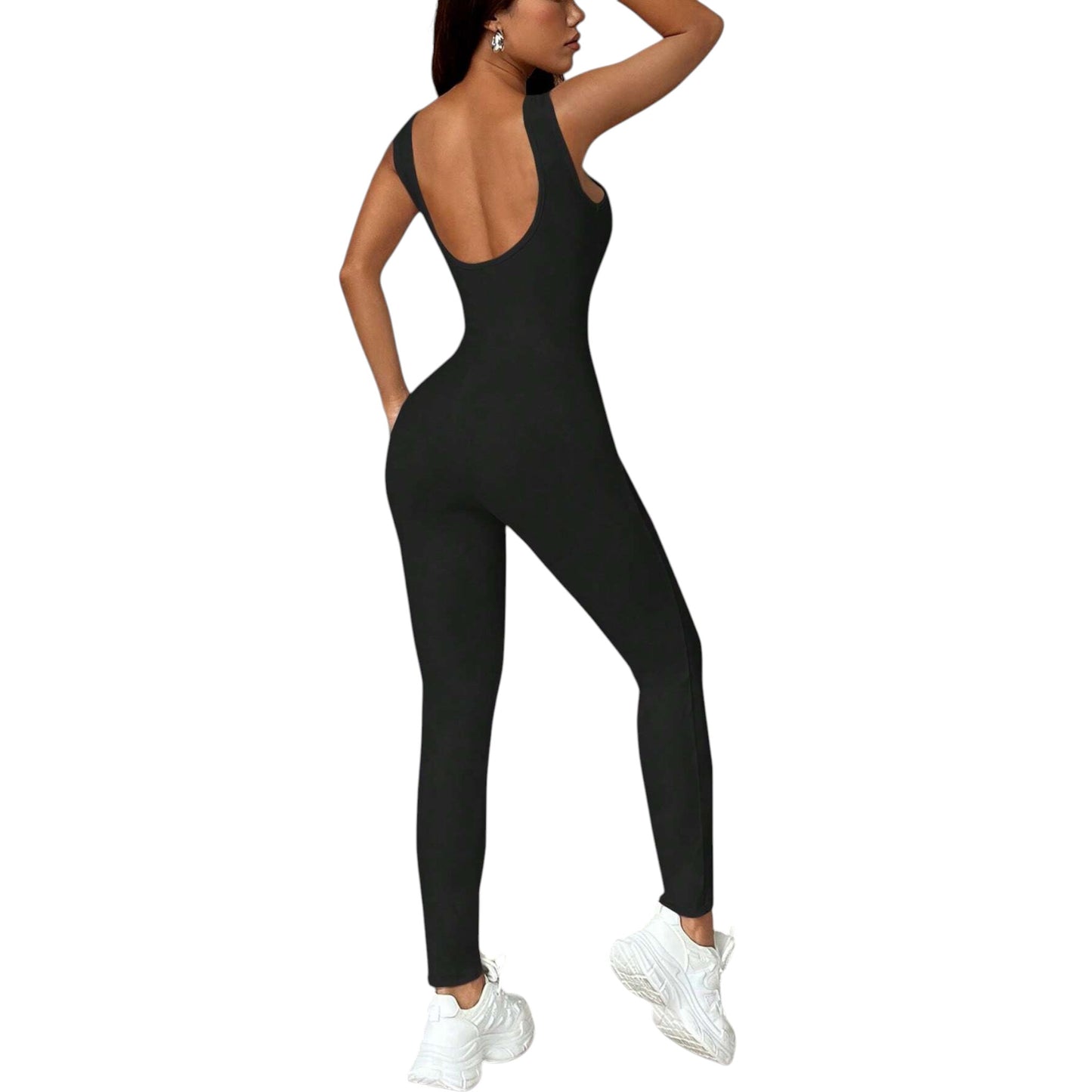 SHE fekete ujjatlan jumpsuit