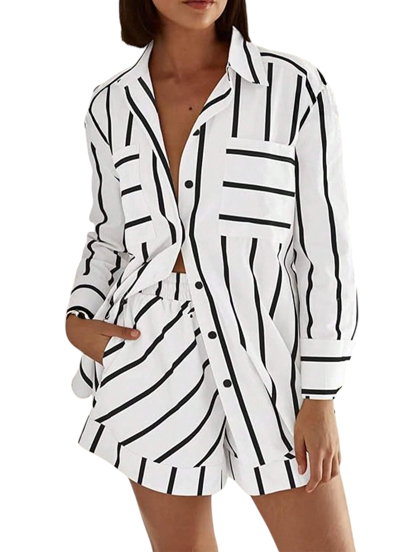 SHE fekete-fehér csíkos pizsama szett