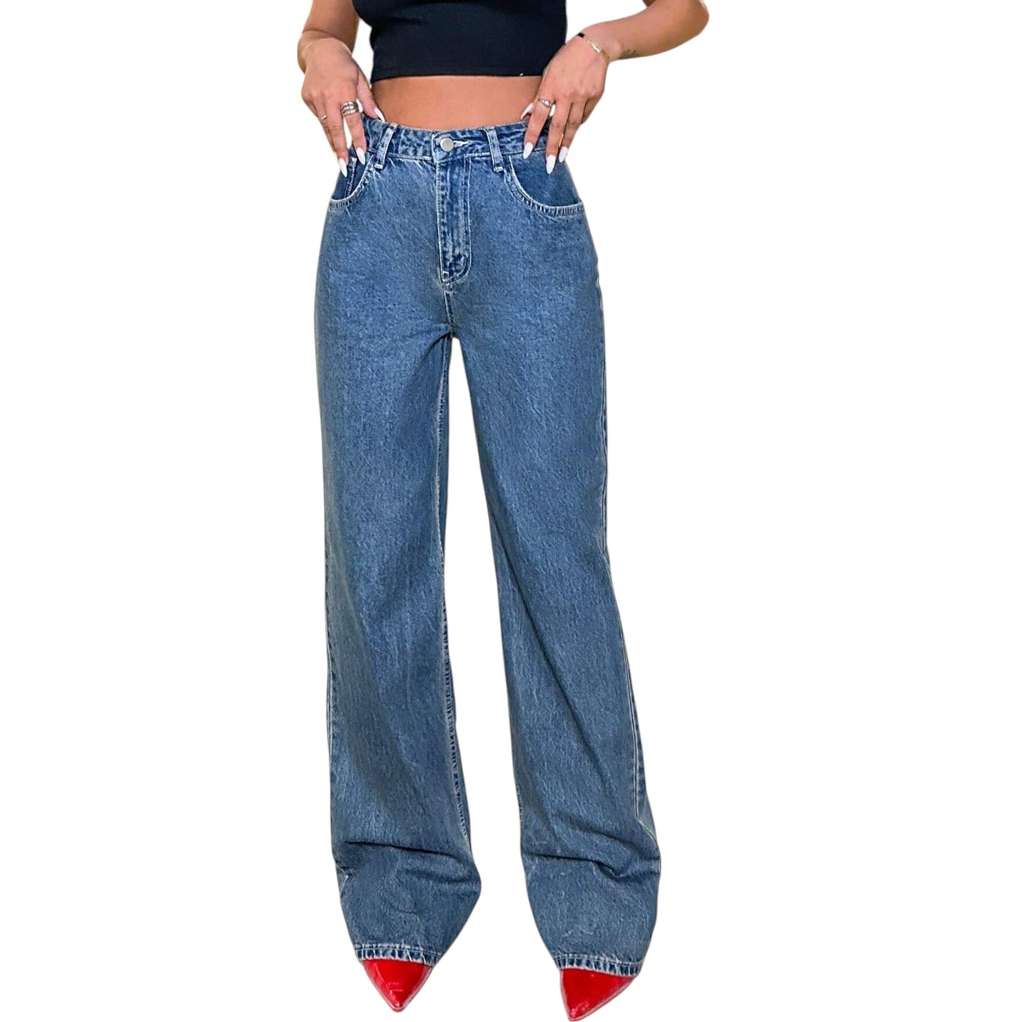 SHE kék széles szárú farmer nadrág