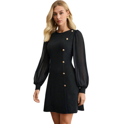 SHE fekete gombos mini ruha