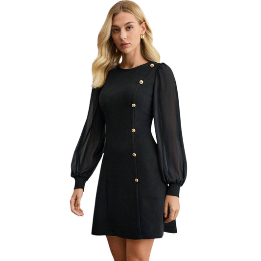 SHE fekete gombos mini ruha