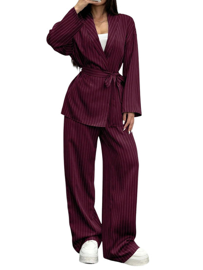 SHE bordó csíkos öves szett