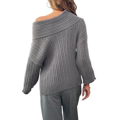 SHE szürke ejtett vállú kötött pulóver