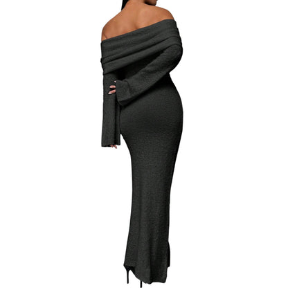 SHE fekete ejtett vállú maxi ruha