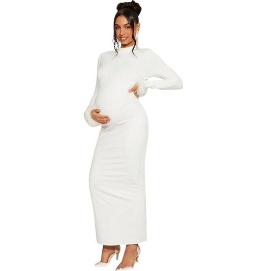 SHE fehér hosszú ujjú kismama ruha