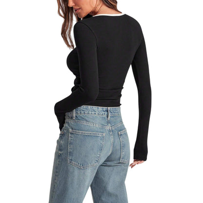 SHE fekete bordázott hosszú ujjú felső