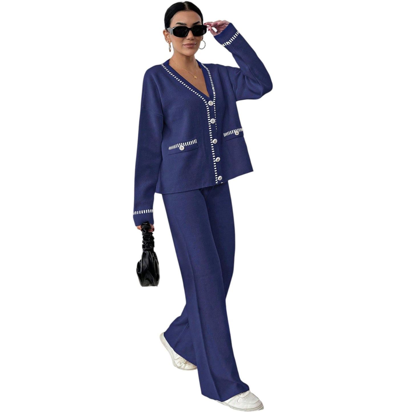 SHE sötétkék kötött kardigán szett