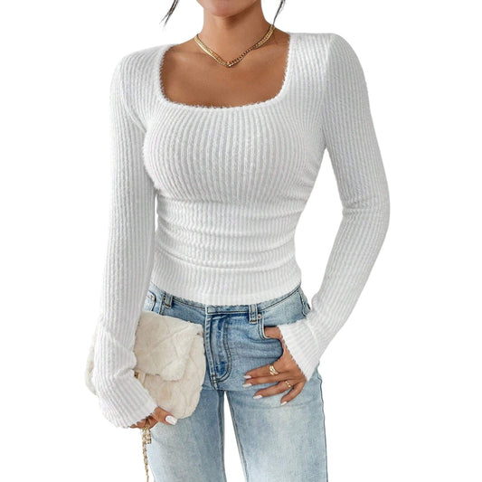 SHE fehér bordázott hosszú ujjú felső