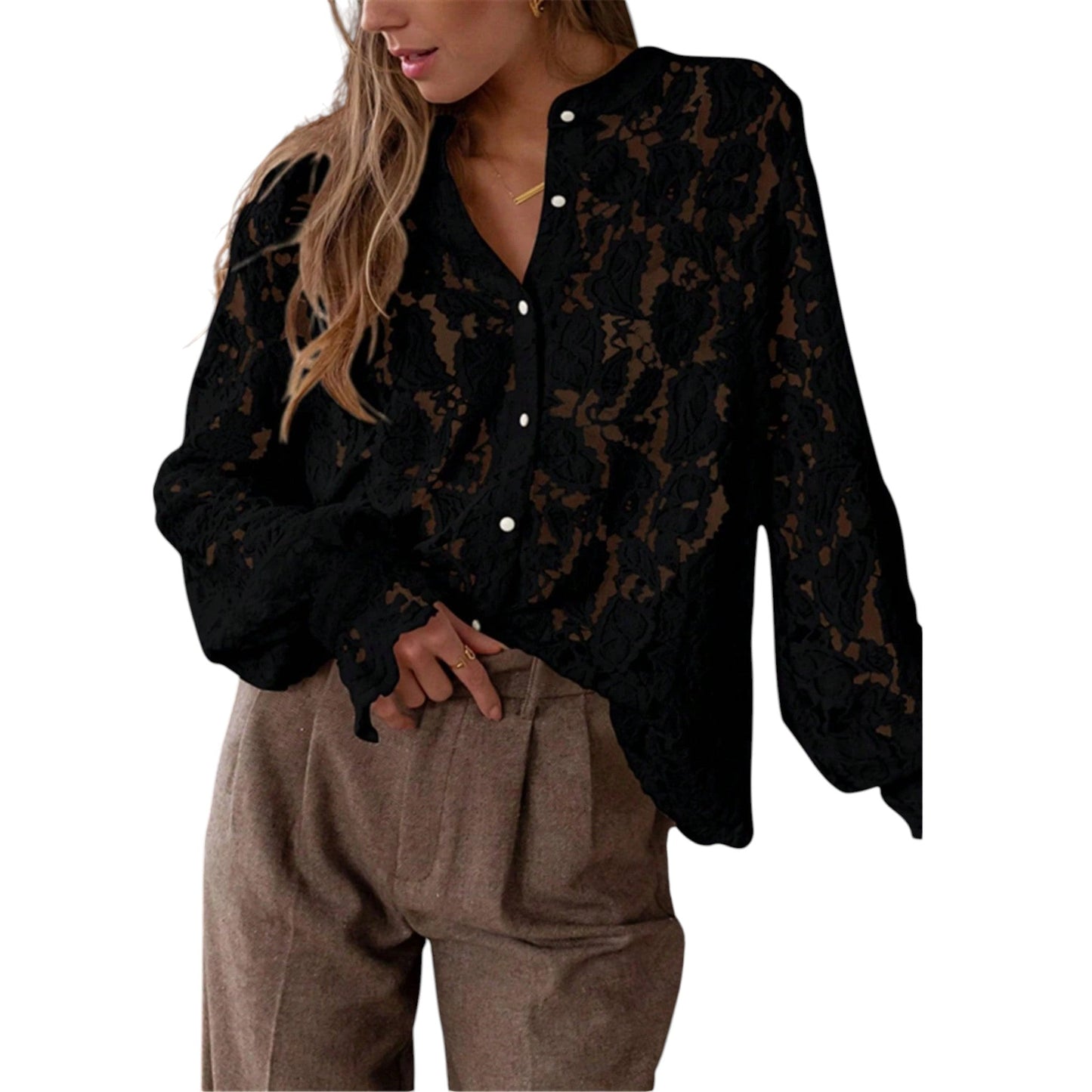 SHE fekete csipke blúz