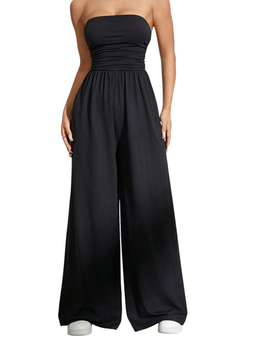 SHE fekete pánt nélküli jumpsuit