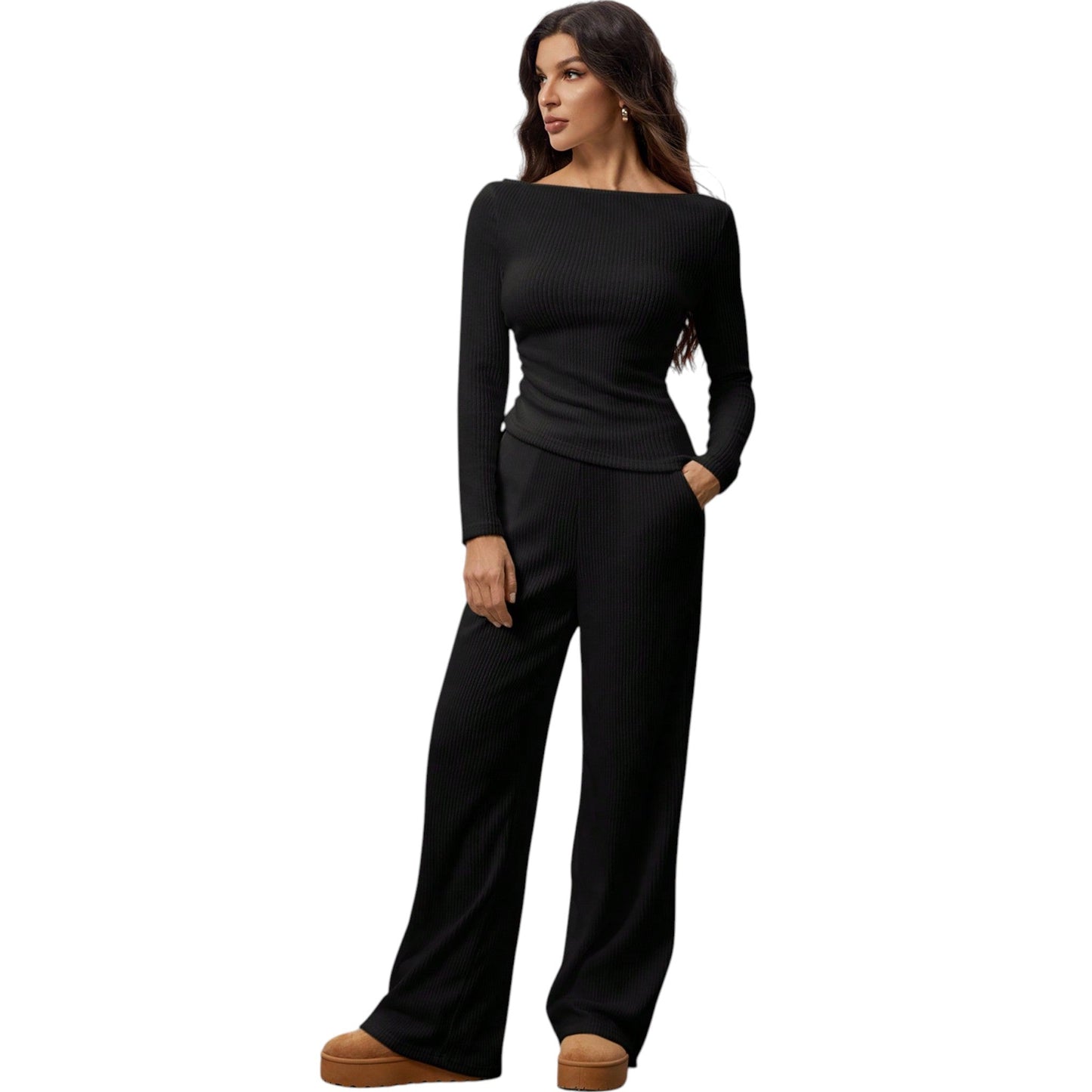 SHE fekete bordázott kötött szett