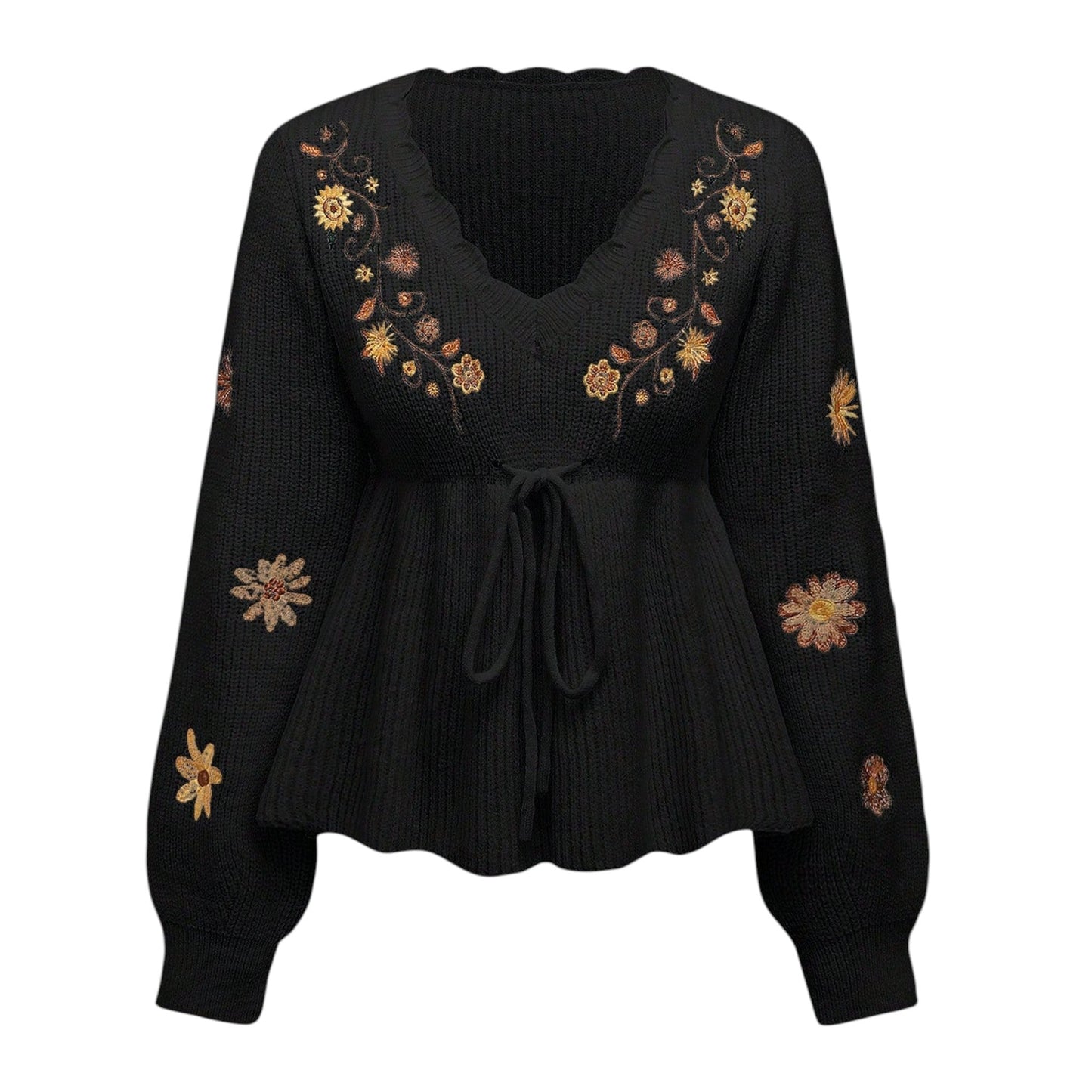 SHE fekete hímzett kötött pulóver