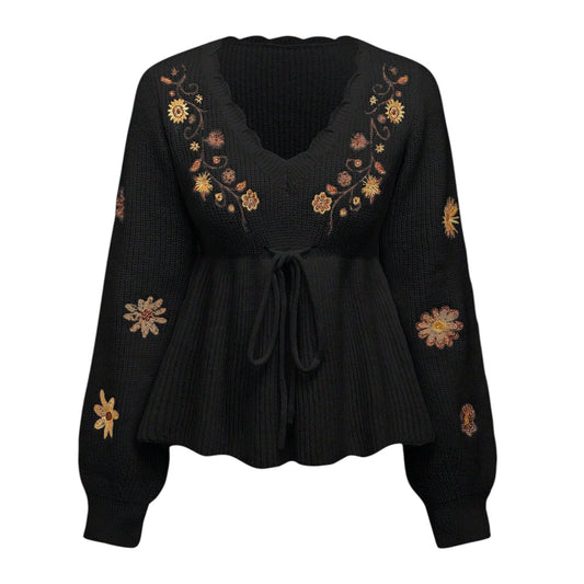 SHE fekete hímzett kötött pulóver