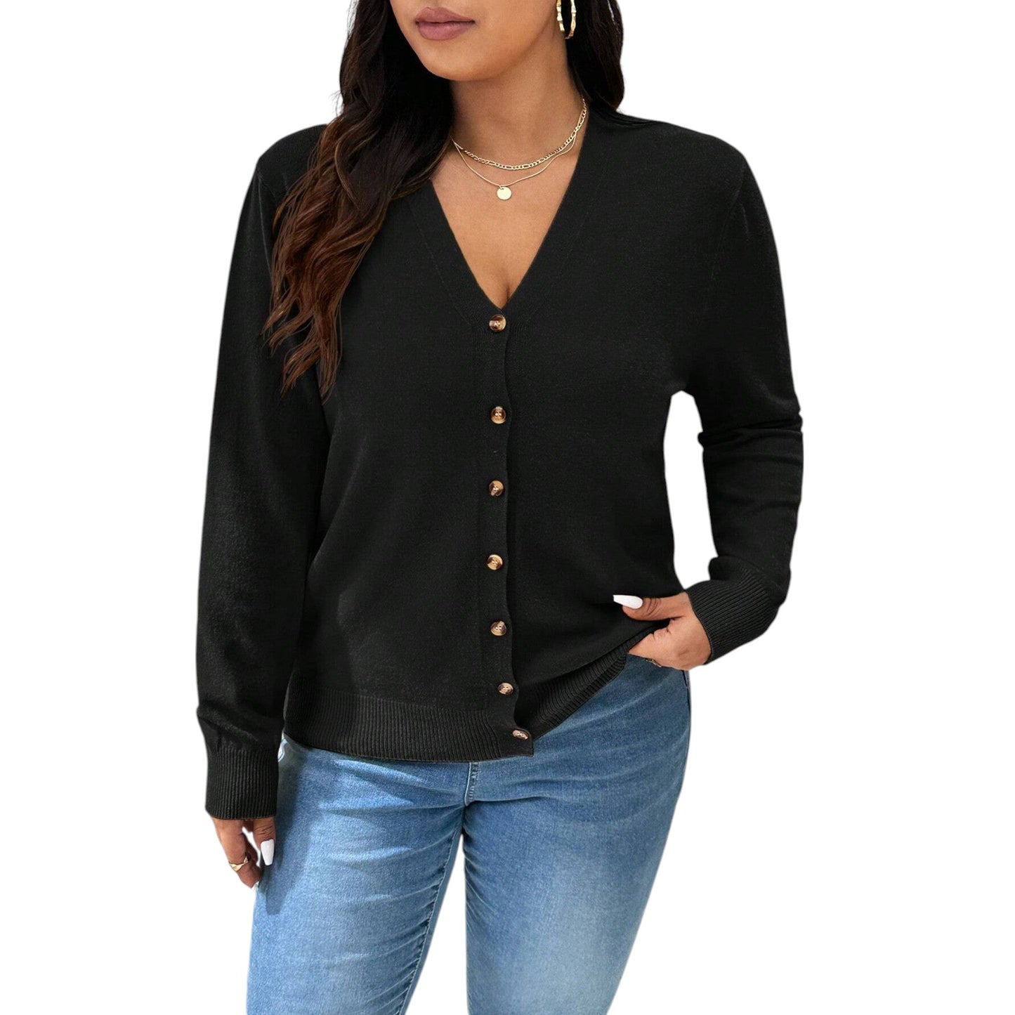 SHE fekete V-nyakú kardigán