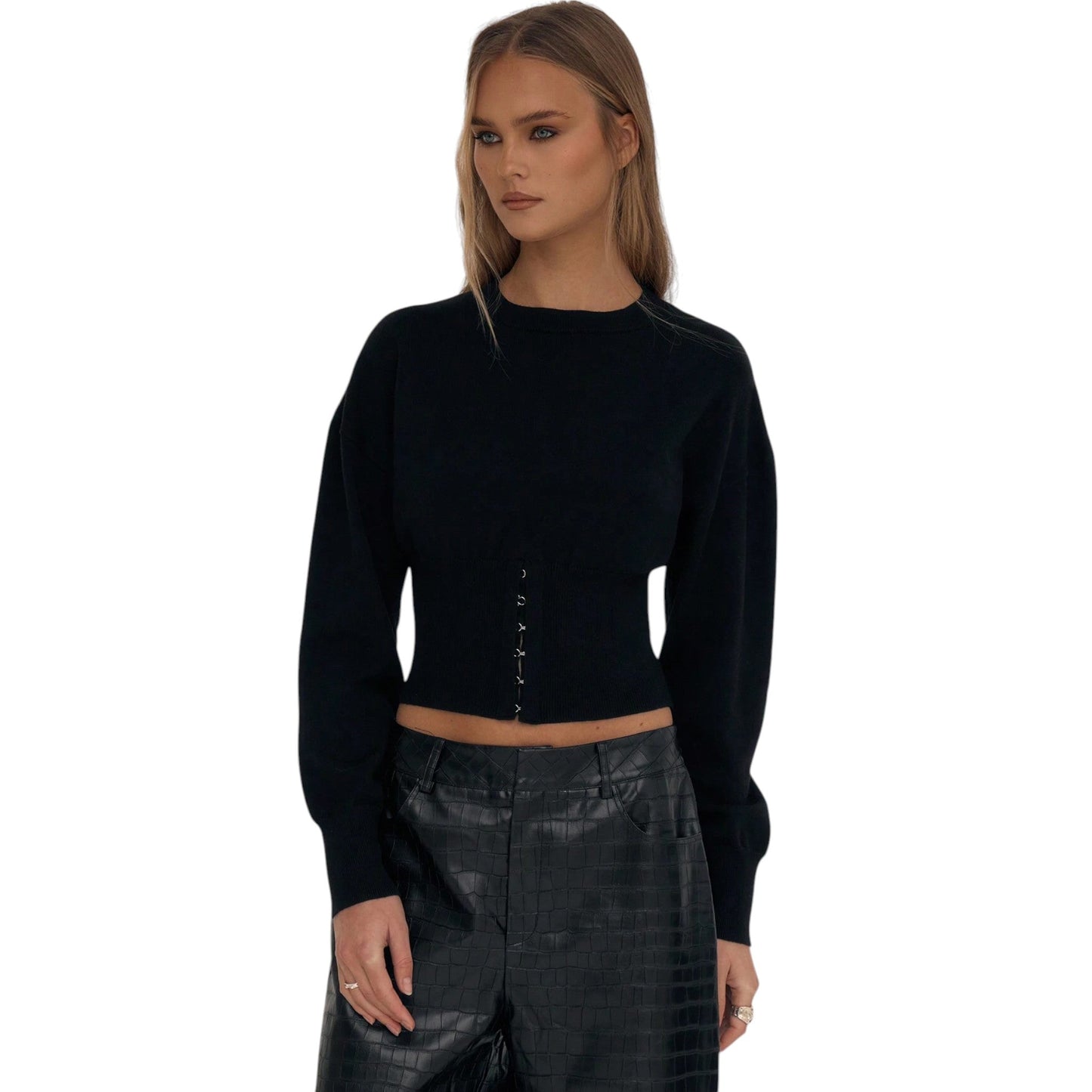 SHE fekete hosszú ujjú crop top