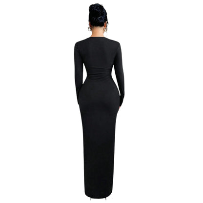 SHE fekete hosszú bodycon ruha