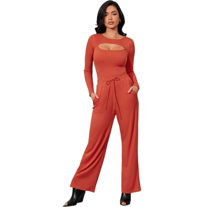 SHE narancs kivágott crop top & nadrág szett