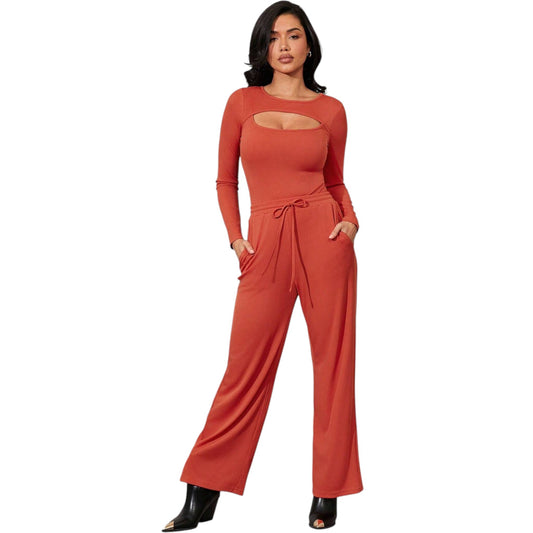 SHE narancs kivágott crop top & nadrág szett