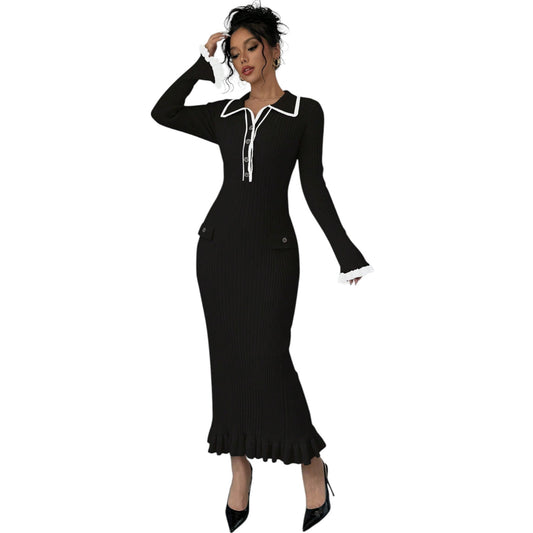 SHE fekete kötött midi ruha