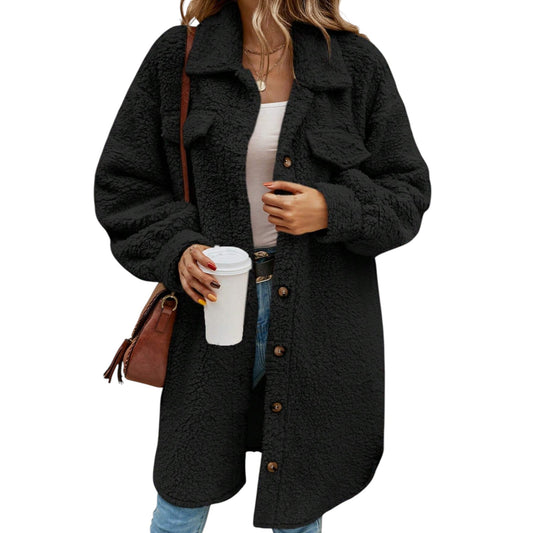 SHE fekete pihe-puha teddy kabát